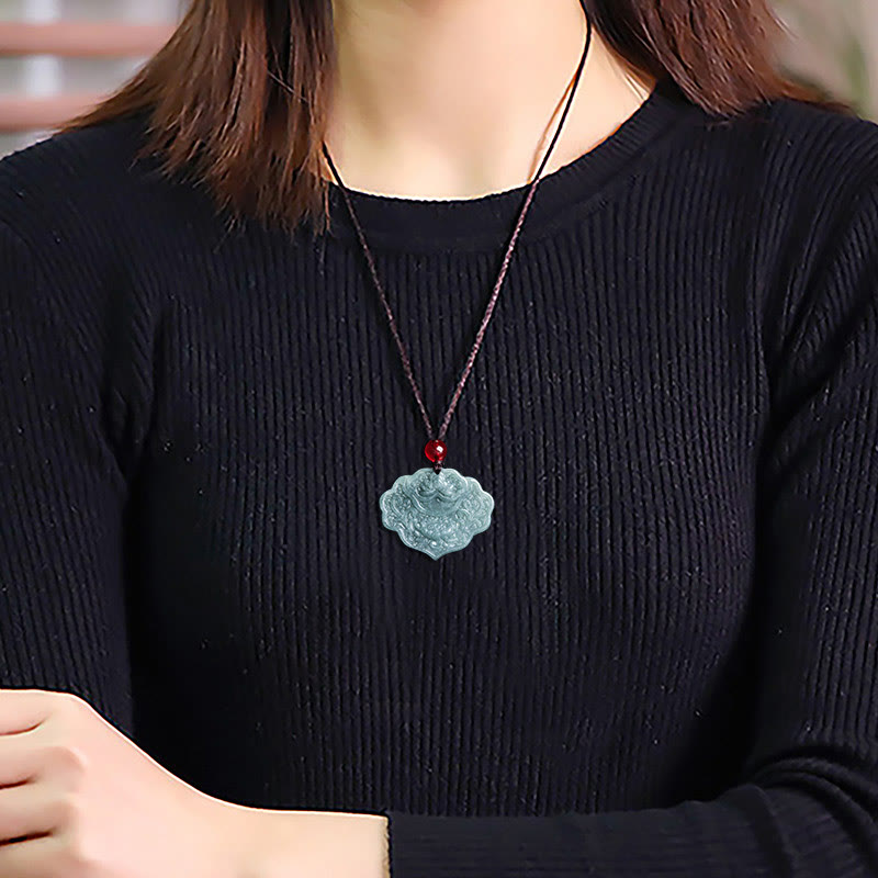 Collana con ciondolo in corda con motivo a loto in giada Buddha Stones , abbondanza e prosperità