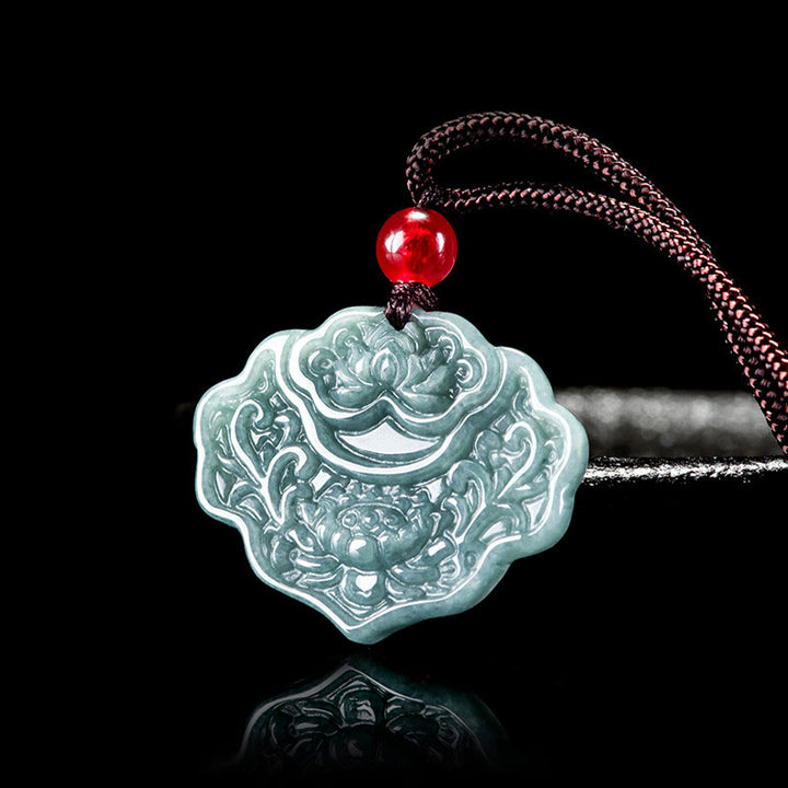 Collana con ciondolo in corda con motivo a loto in giada Buddha Stones , abbondanza e prosperità