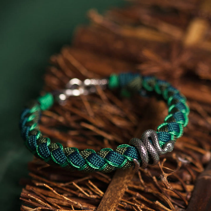 Braccialetto intrecciato con protezione in corda in argento sterling 999 Buddha Stones Year of the Snake