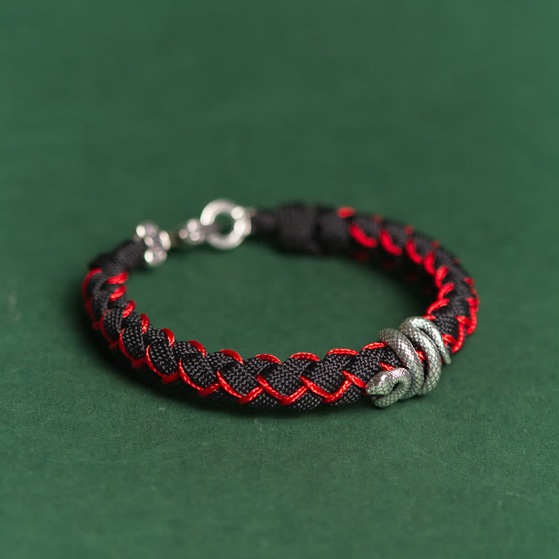 Braccialetto intrecciato con protezione in corda in argento sterling 999 Buddha Stones Year of the Snake