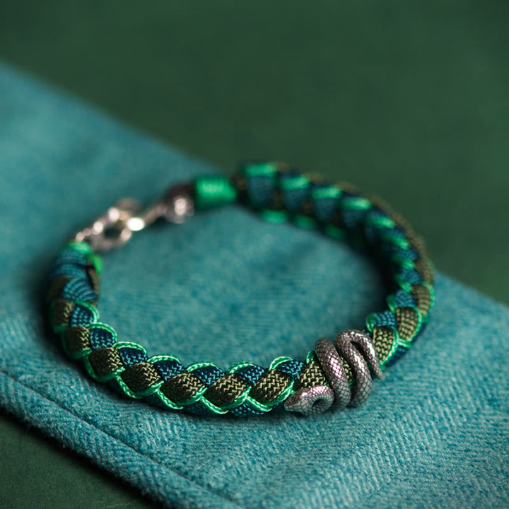 Braccialetto intrecciato con protezione in corda in argento sterling 999 Buddha Stones Year of the Snake