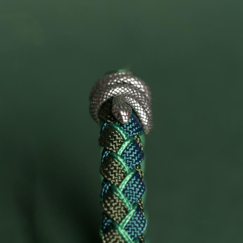 Braccialetto intrecciato con protezione in corda in argento sterling 999 Buddha Stones Year of the Snake