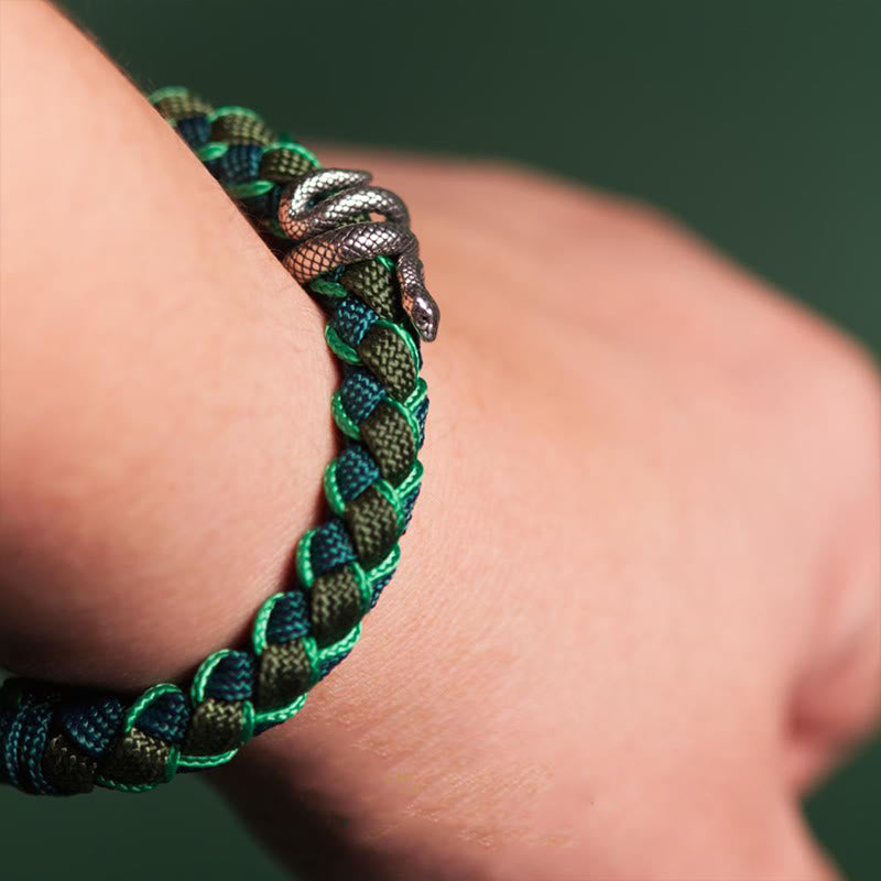 Braccialetto intrecciato con protezione in corda in argento sterling 999 Buddha Stones Year of the Snake