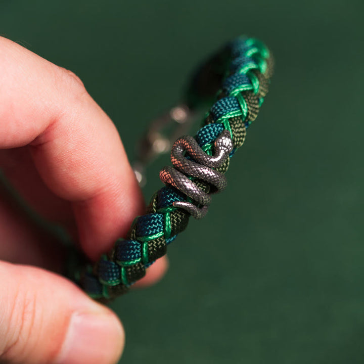 Braccialetto intrecciato con protezione in corda in argento sterling 999 Buddha Stones Year of the Snake