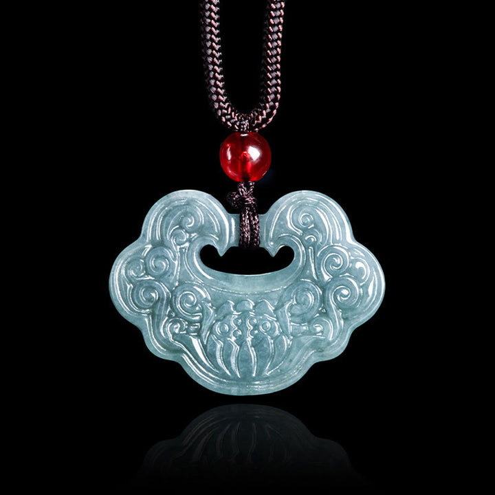 Buddha Stones Loto Giada intagliata Ruyi Abbondanza Prosperità Abbondanza Collana Pendente