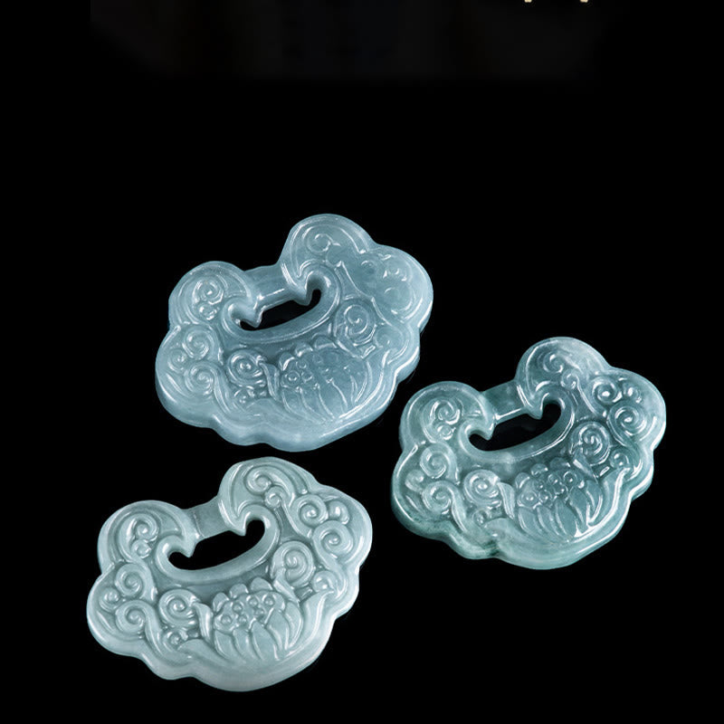 Buddha Stones Loto Giada intagliata Ruyi Abbondanza Prosperità Abbondanza Collana Pendente