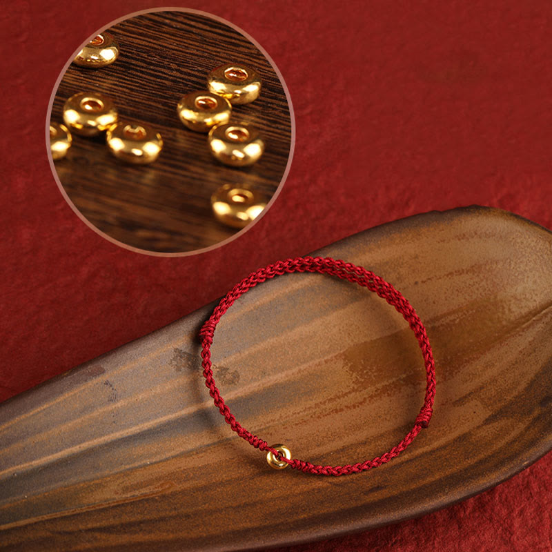 Buddha Stones 999 Oro Piccola Fibbia della Pace Corda Rossa Protezione Fortuna Braccialetto Intrecciato Cavigliera