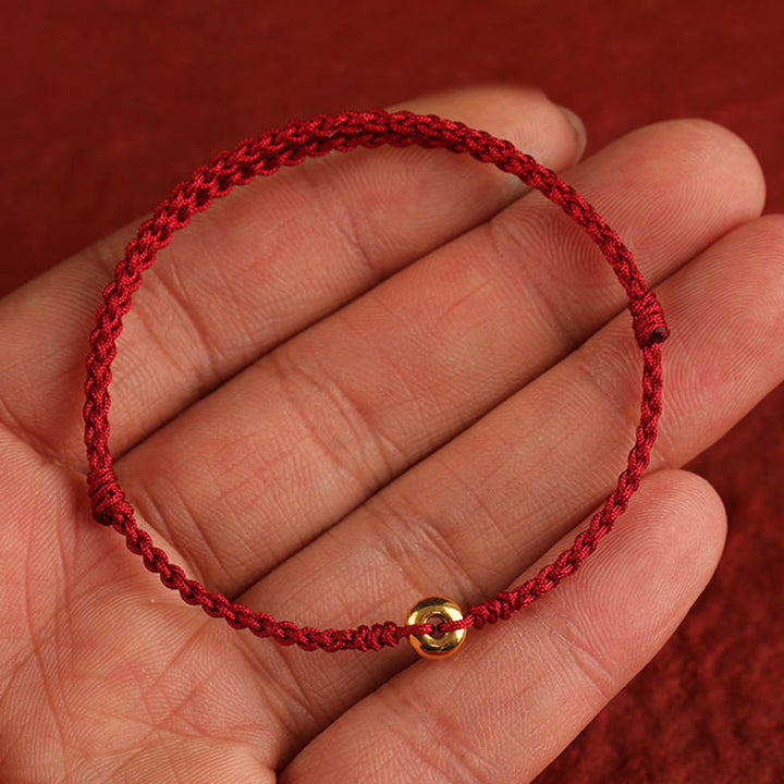 Buddha Stones 999 Oro Piccola Fibbia della Pace Corda Rossa Protezione Fortuna Braccialetto Intrecciato Cavigliera