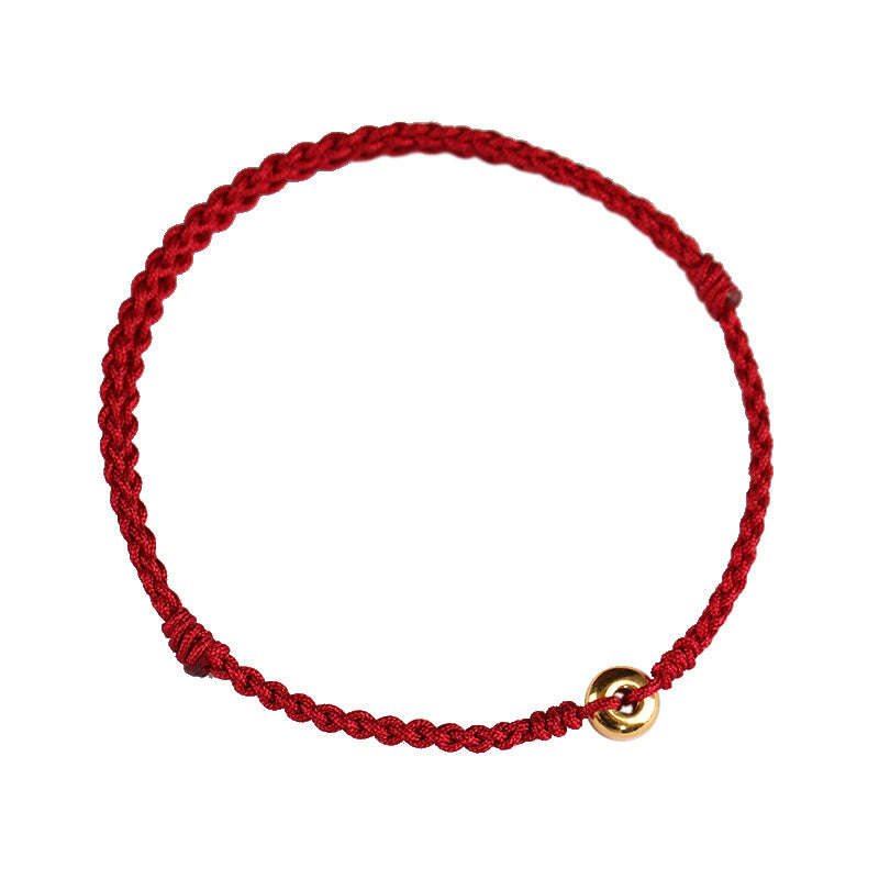 Buddha Stones 999 Oro Piccola Fibbia della Pace Corda Rossa Protezione Fortuna Braccialetto Intrecciato Cavigliera
