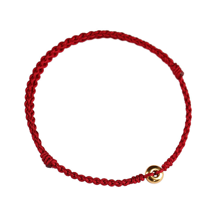 Buddha Stones 999 Oro Piccola Fibbia della Pace Corda Rossa Protezione Fortuna Braccialetto Intrecciato Cavigliera