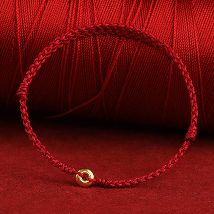Buddha Stones 999 Oro Piccola Fibbia della Pace Corda Rossa Protezione Fortuna Braccialetto Intrecciato Cavigliera