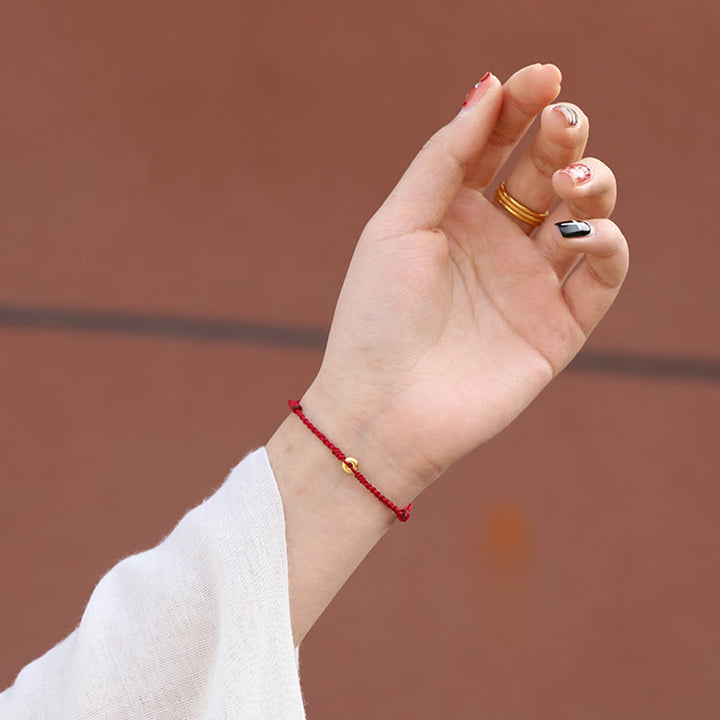 Buddha Stones 999 Oro Piccola Fibbia della Pace Corda Rossa Protezione Fortuna Braccialetto Intrecciato Cavigliera - image 4