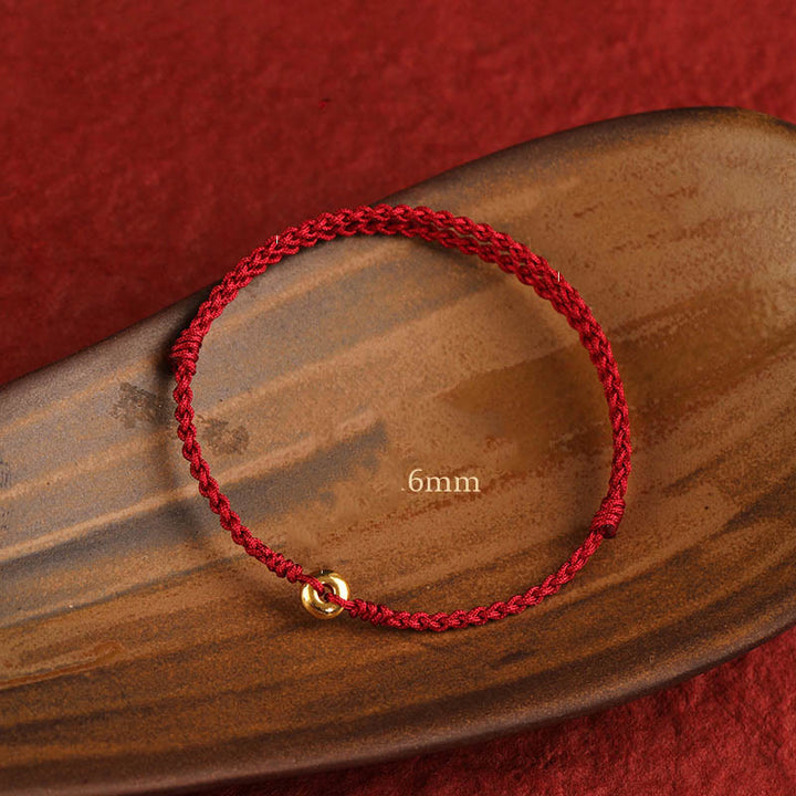 Buddha Stones 999 Oro Piccola Fibbia della Pace Corda Rossa Protezione Fortuna Braccialetto Intrecciato Cavigliera