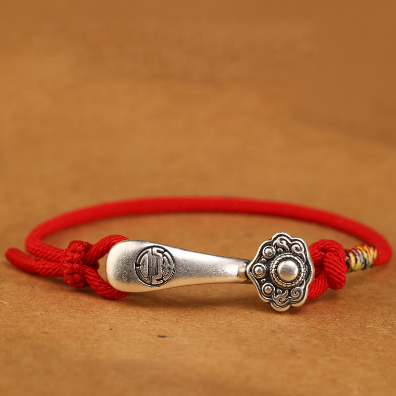 Braccialetto intrecciato con protezione in corda con bastoncino Ruyi in argento sterling 999 Buddha Stones