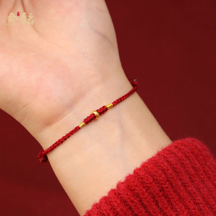 Buddha Stones 999 Oro Piccole Perline della Fortuna Corda Protezione Fortuna Braccialetto Intrecciato Cavigliera - image 3