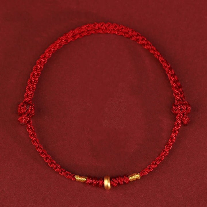 Buddha Stones 999 Oro Piccole Perline della Fortuna Corda Protezione Fortuna Braccialetto Intrecciato Cavigliera - Cavigliera in oro 999 (circonferenza 19-23 cm) - Corda rosso scuro - image 2