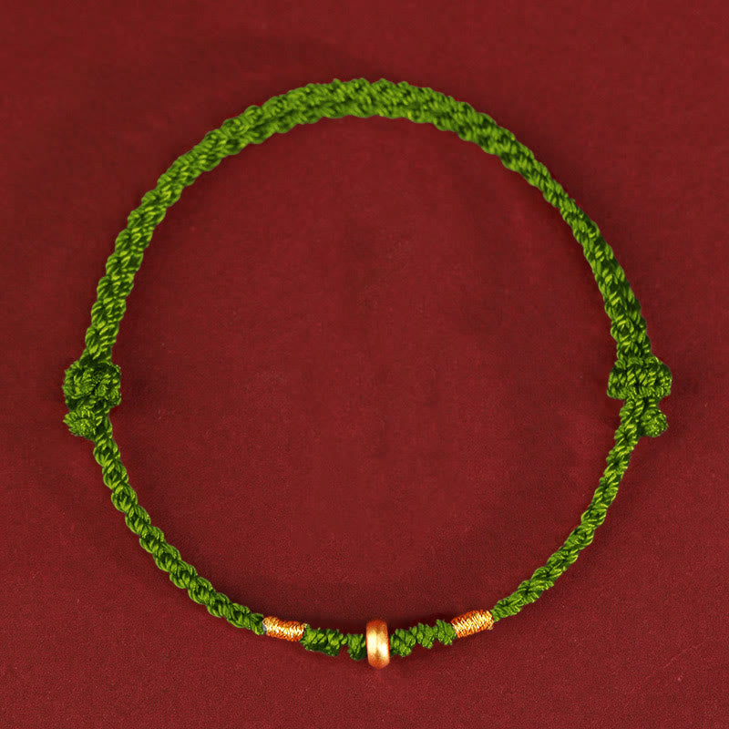 Buddha Stones 999 Oro Piccole Perline della Fortuna Corda Protezione Fortuna Braccialetto Intrecciato Cavigliera - Cavigliera in oro 999 (circonferenza 19-23 cm) - Corda verde - image 11