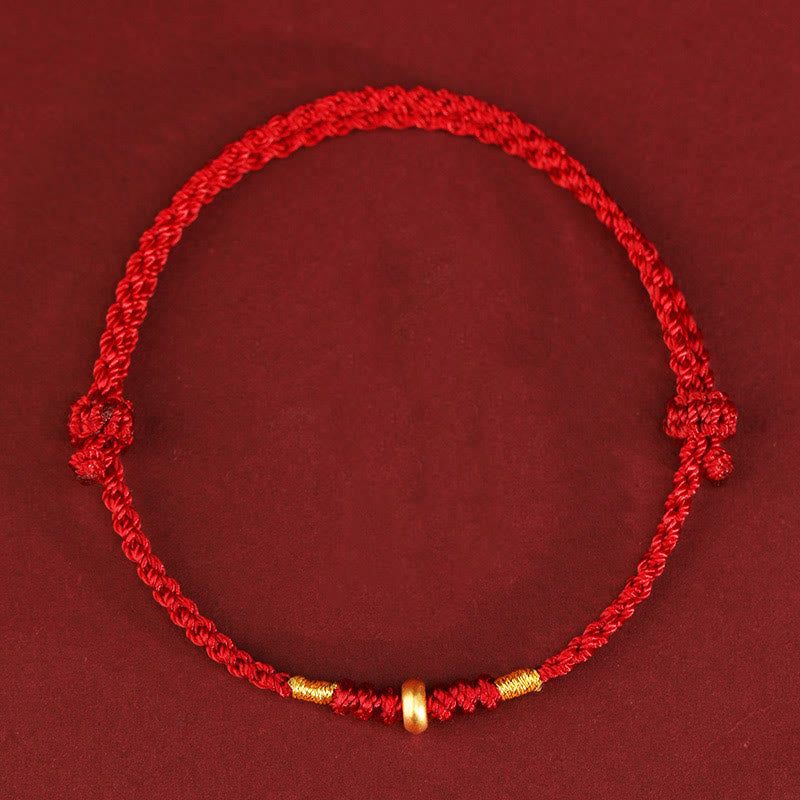 Buddha Stones 999 Oro Piccole Perline della Fortuna Corda Protezione Fortuna Braccialetto Intrecciato Cavigliera - Cavigliera in oro 999 (circonferenza 19-23 cm) - Corda rossa - image 8