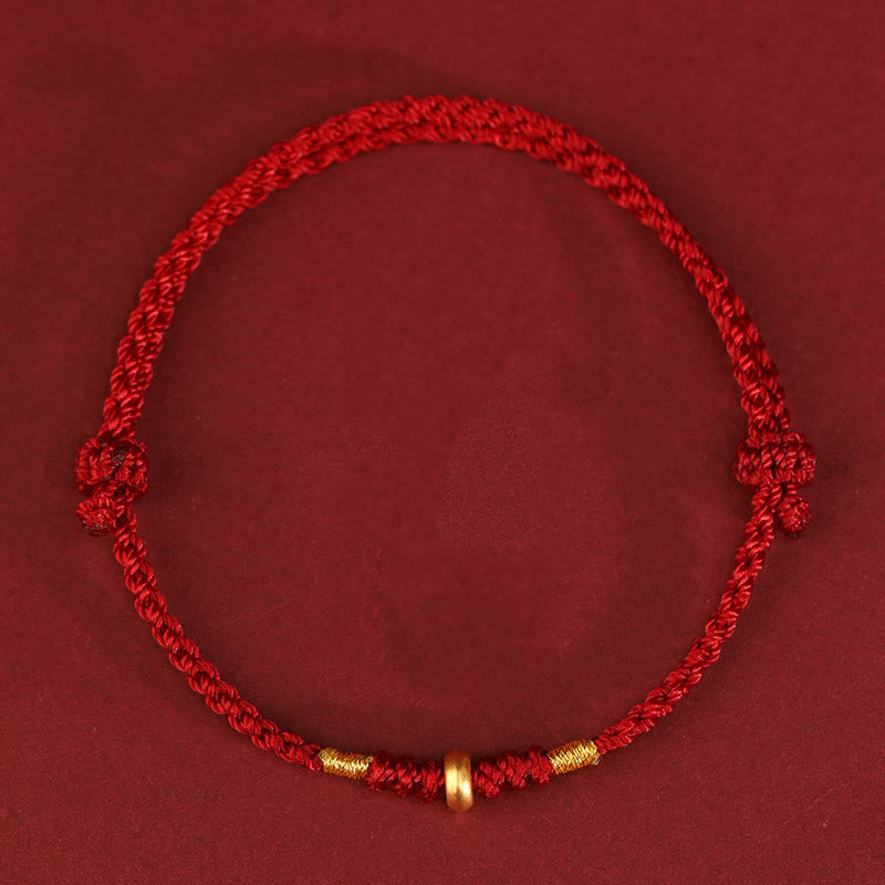 Buddha Stones 999 Oro Piccole Perline della Fortuna Corda Protezione Fortuna Braccialetto Intrecciato Cavigliera - Cavigliera in oro 999 (circonferenza 19-23 cm) - corda rosso scuro - image 1