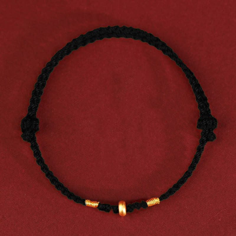 Buddha Stones 999 Oro Piccole Perline della Fortuna Corda Protezione Fortuna Braccialetto Intrecciato Cavigliera - Cavigliera in oro 999 (circonferenza 19-23 cm) - Corda nera - image 9