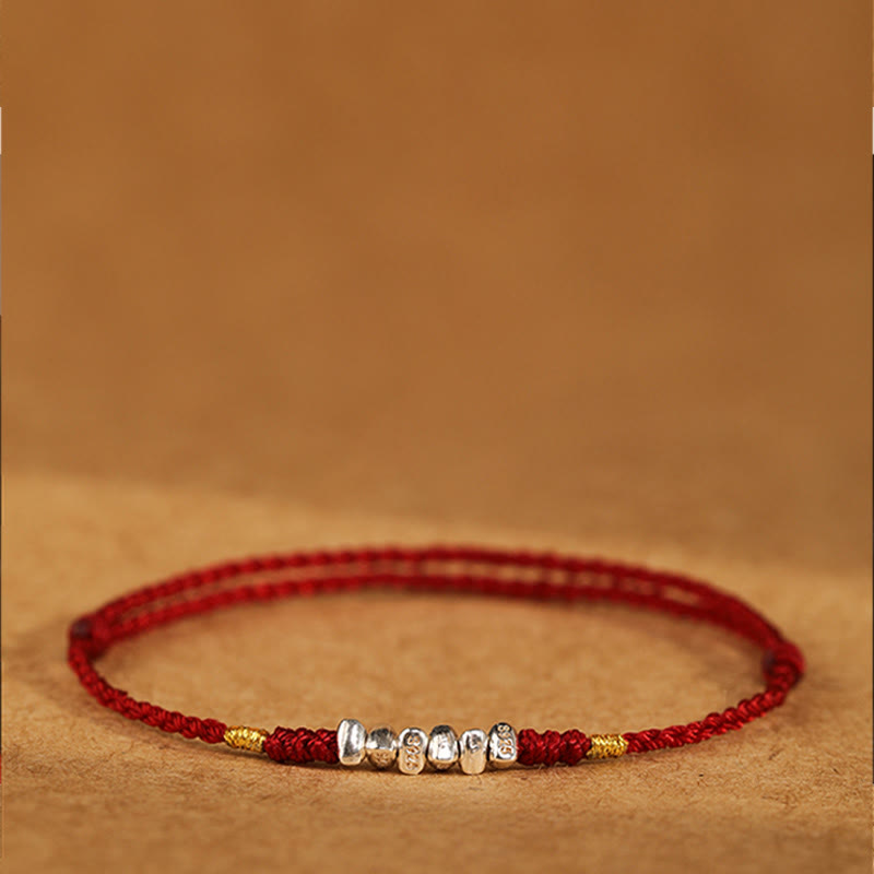 Buddha Stones 925 Sterling Silver String Protection Luck Braccialetto alla caviglia intrecciato ultra sottile - image 3