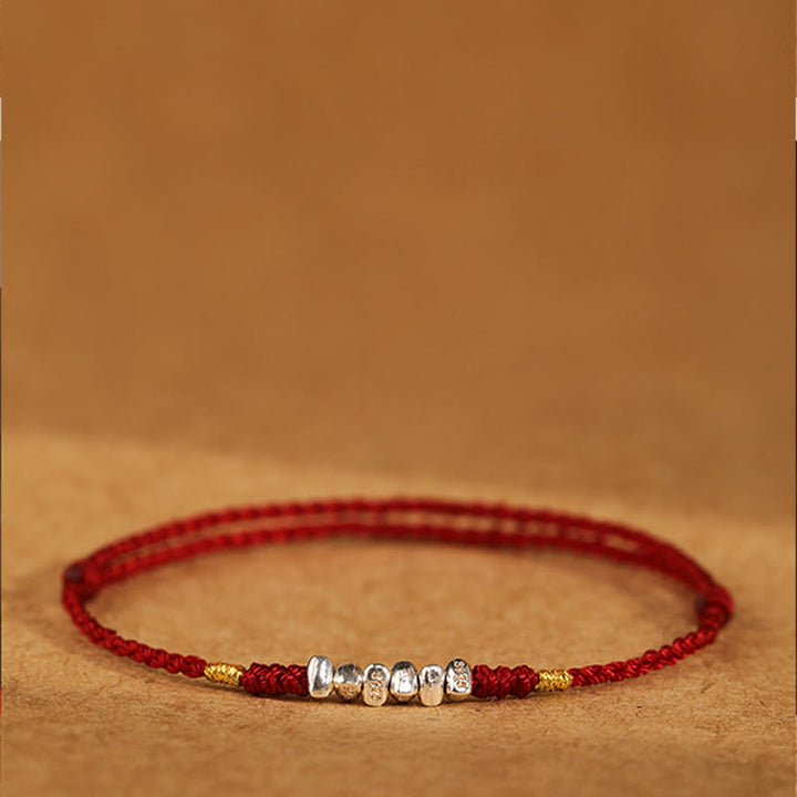 Buddha Stones 925 Sterling Silver String Protection Luck Braccialetto alla caviglia intrecciato ultra sottile - image 3