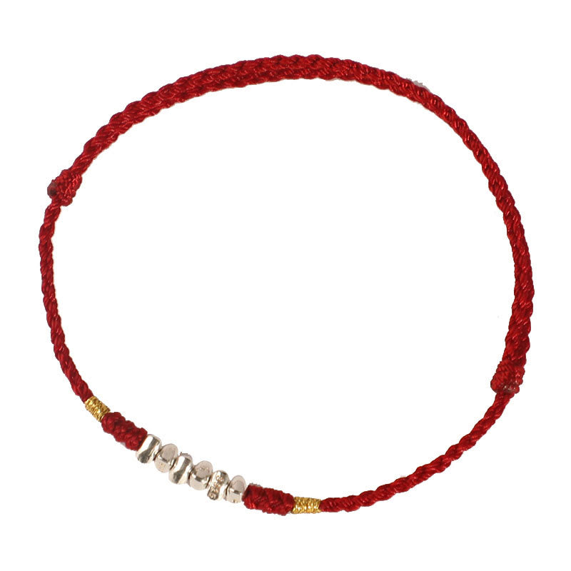Buddha Stones 925 Sterling Silver String Protection Luck Braccialetto alla caviglia intrecciato ultra sottile - image 8