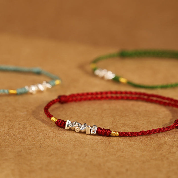 Buddha Stones 925 Sterling Silver String Protection Luck Braccialetto alla caviglia intrecciato ultra sottile - image 16