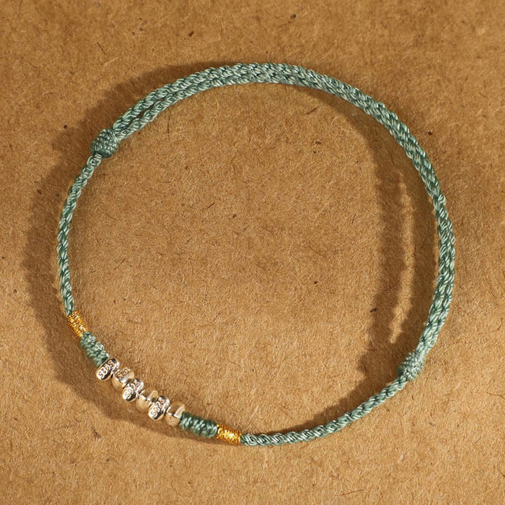 Buddha Stones 925 Sterling Silver String Protection Luck Braccialetto alla caviglia intrecciato ultra sottile - Corda verde chiaro in argento sterling 925 - Cavigliera (circonferenza 19-23 cm) - image 13