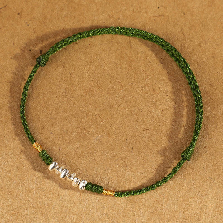 Buddha Stones 925 Sterling Silver String Protection Luck Braccialetto alla caviglia intrecciato ultra sottile - Corda verde erba in argento sterling 925 - Cavigliera (circonferenza 19-23 cm) - image 14
