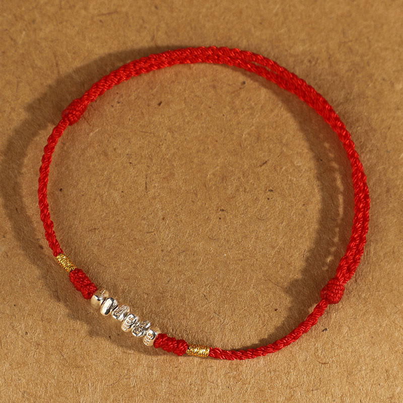Buddha Stones 925 Sterling Silver String Protection Luck Braccialetto alla caviglia intrecciato ultra sottile - image 12