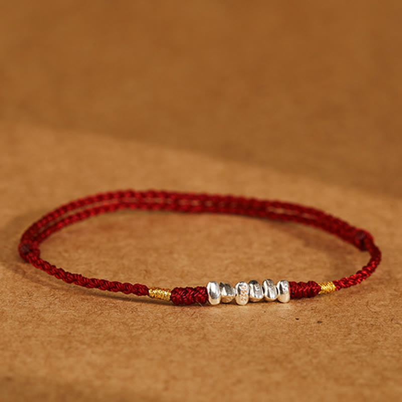 Buddha Stones 925 Sterling Silver String Protection Luck Braccialetto alla caviglia intrecciato ultra sottile - image 2