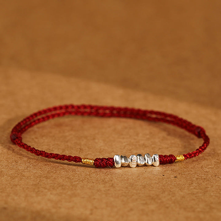 Buddha Stones 925 Sterling Silver String Protection Luck Braccialetto alla caviglia intrecciato ultra sottile - image 2