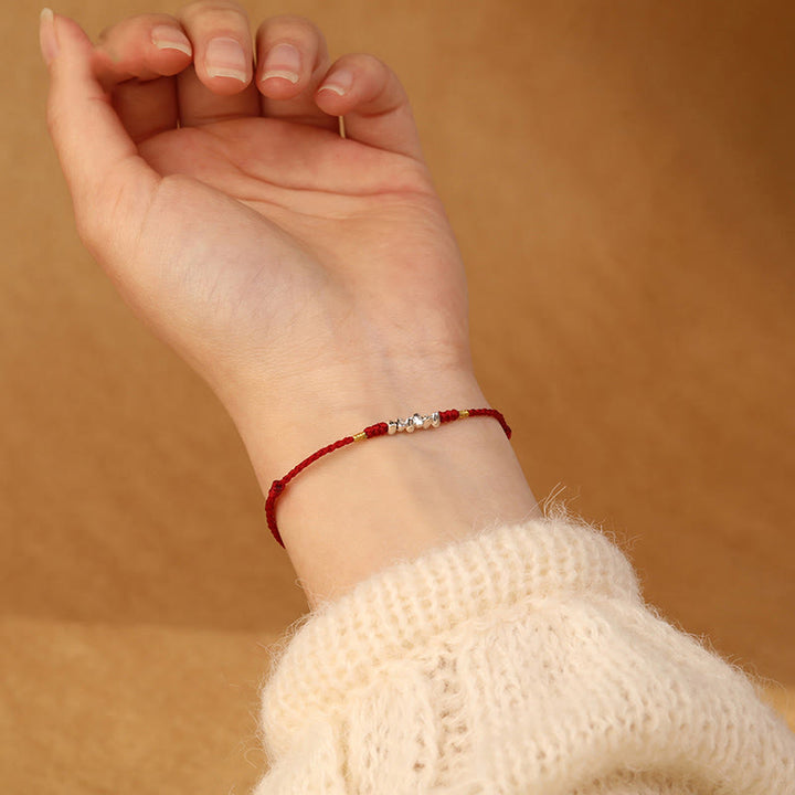 Buddha Stones 925 Sterling Silver String Protection Luck Braccialetto alla caviglia intrecciato ultra sottile - image 4