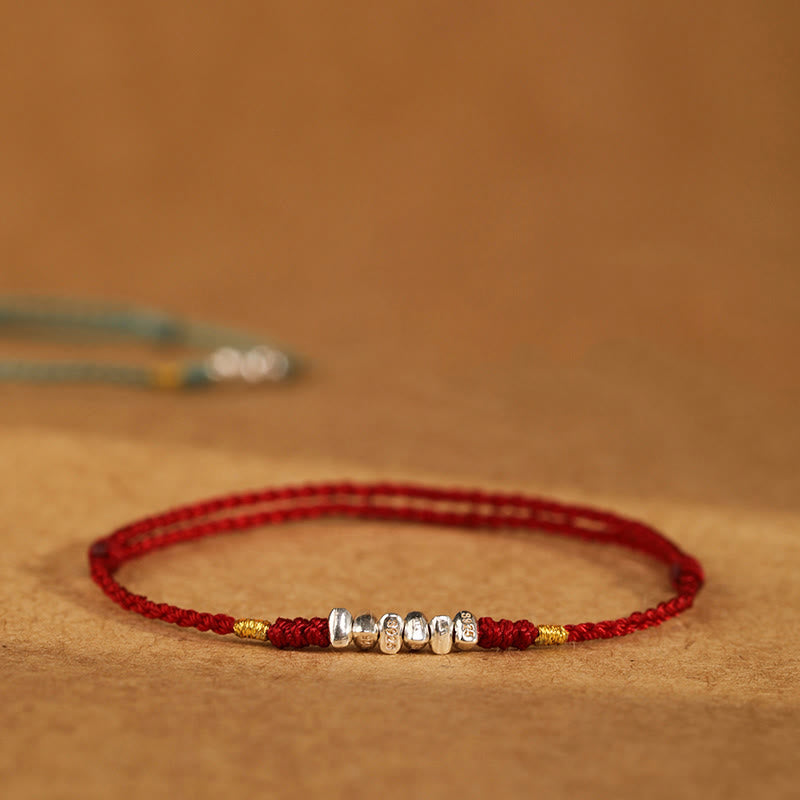 Buddha Stones 925 Sterling Silver String Protection Luck Braccialetto alla caviglia intrecciato ultra sottile - image 0
