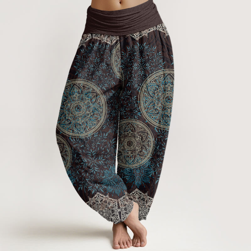Pantaloni harem da donna con elastico in vita, motivo mandala in cotone con Buddha Stones - Marrone - US22, UK/AU26, EU54 (6XL) - image 0