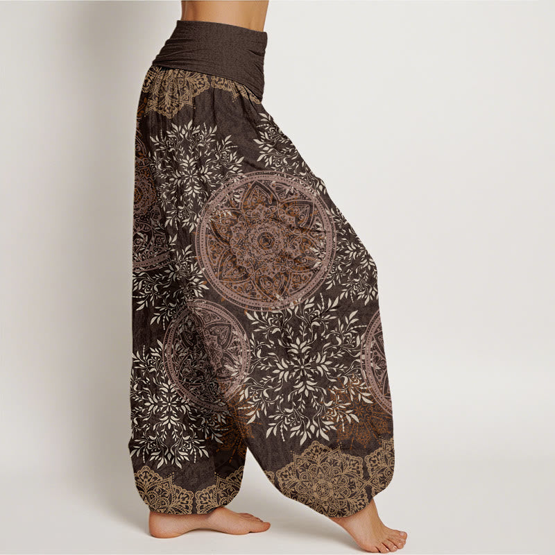 Pantaloni harem da donna con elastico in vita, motivo mandala in cotone con Buddha Stones - image 5