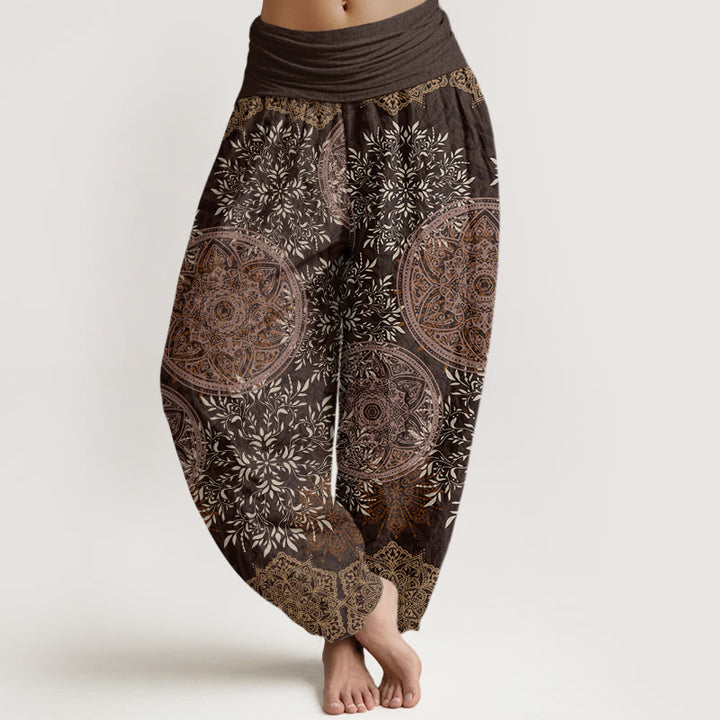 Pantaloni harem da donna con elastico in vita, motivo mandala in cotone con Buddha Stones - Marrone sella - US22, UK/AU26, EU54 (6XL) - image 4
