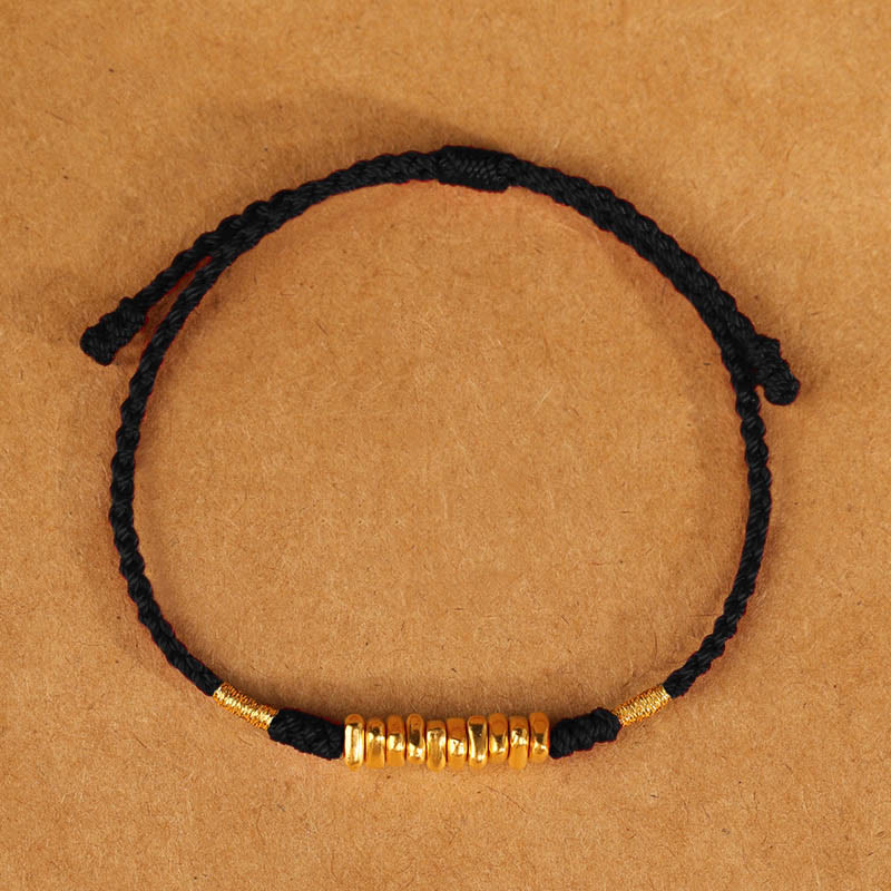 Buddha Stones 999 Oro Piccoli Pezzi Corda Protezione Fortuna Braccialetto Intrecciato Ultra-Sottile