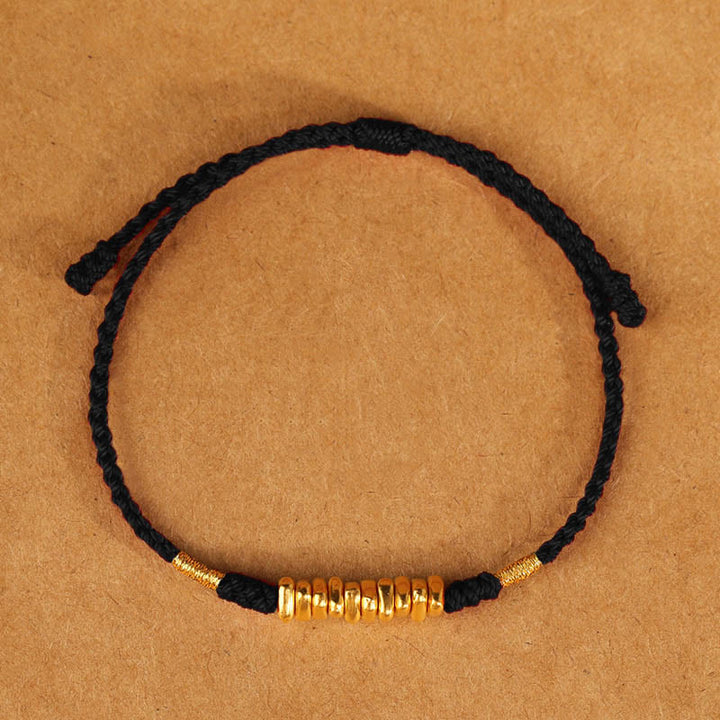 Buddha Stones 999 Oro Piccoli Pezzi Corda Protezione Fortuna Braccialetto Intrecciato Ultra-Sottile