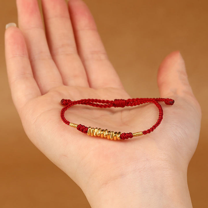 Buddha Stones 999 Oro Piccoli Pezzi Corda Protezione Fortuna Braccialetto Intrecciato Ultra-Sottile