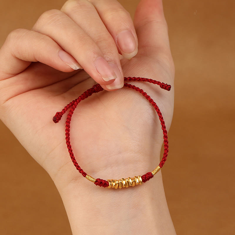 Buddha Stones 999 Oro Piccoli Pezzi Corda Protezione Fortuna Braccialetto Intrecciato Ultra-Sottile