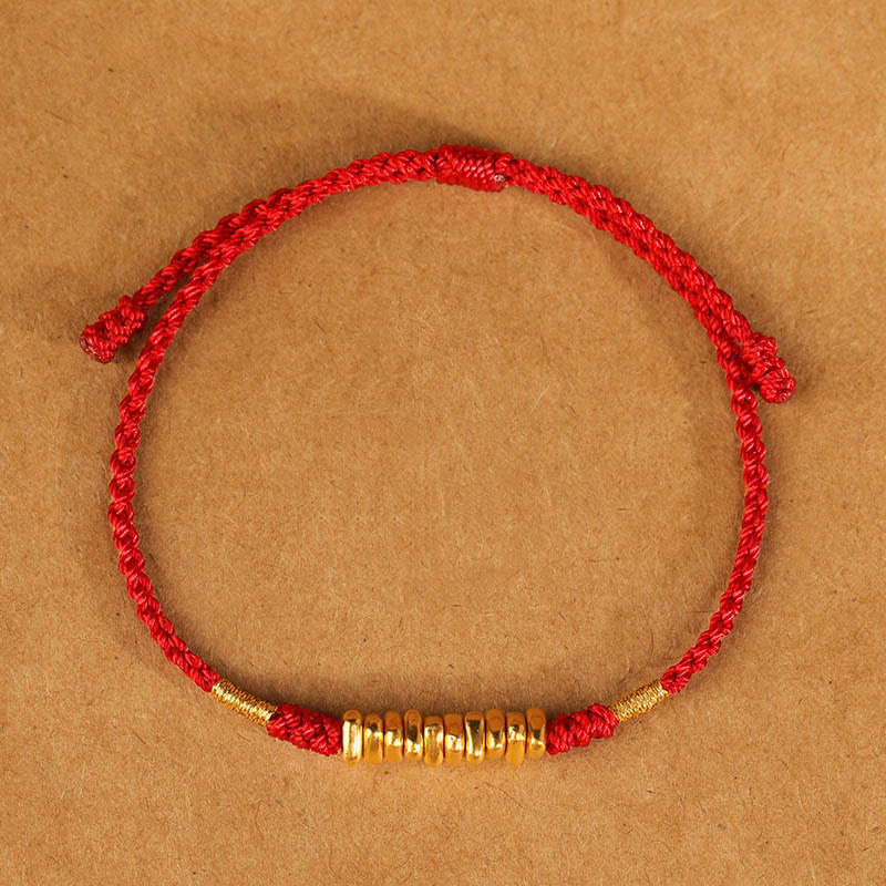 Buddha Stones 999 Oro Piccoli Pezzi Corda Protezione Fortuna Braccialetto Intrecciato Ultra-Sottile
