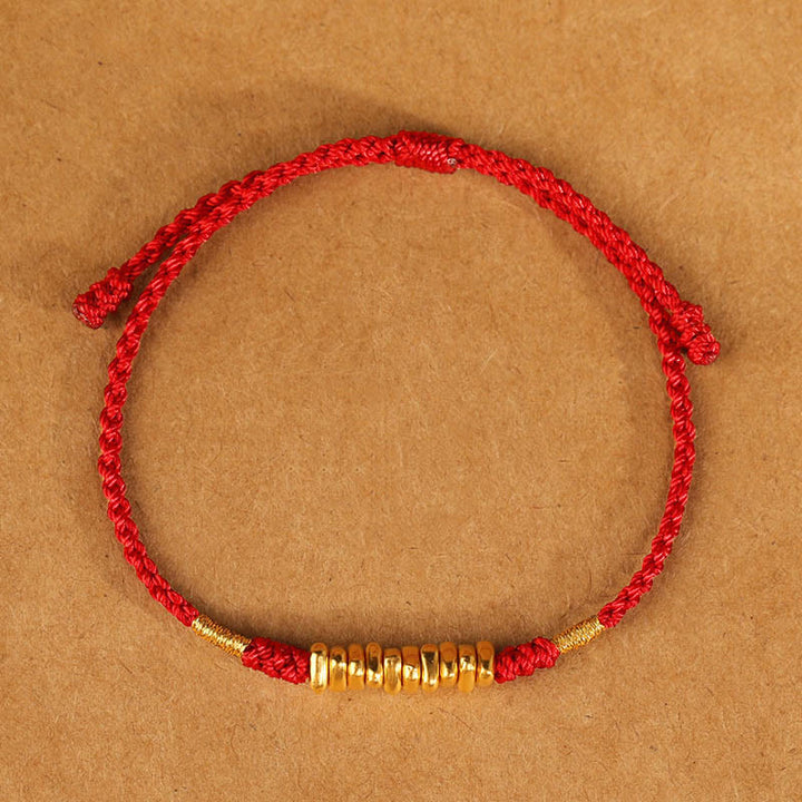 Buddha Stones 999 Oro Piccoli Pezzi Corda Protezione Fortuna Braccialetto Intrecciato Ultra-Sottile