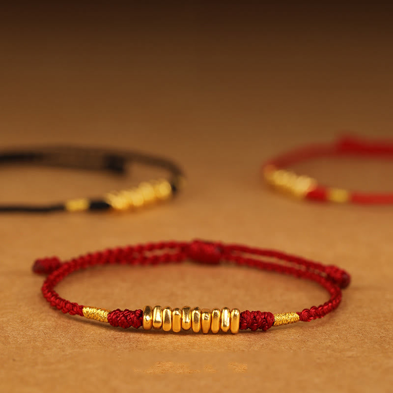 Buddha Stones 999 Oro Piccoli Pezzi Corda Protezione Fortuna Braccialetto Intrecciato Ultra-Sottile - image 0