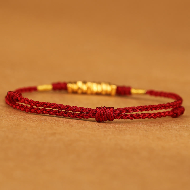 Buddha Stones 999 Oro Piccoli Pezzi Corda Protezione Fortuna Braccialetto Intrecciato Ultra-Sottile