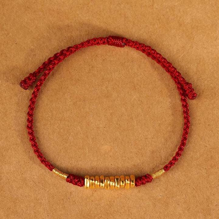 Buddha Stones 999 Oro Piccoli Pezzi Corda Protezione Fortuna Braccialetto Intrecciato Ultra-Sottile