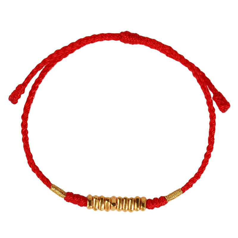 Buddha Stones 999 Oro Piccoli Pezzi Corda Protezione Fortuna Braccialetto Intrecciato Ultra-Sottile