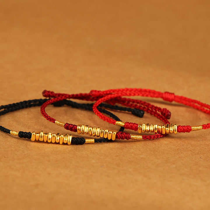 Buddha Stones 999 Oro Piccoli Pezzi Corda Protezione Fortuna Braccialetto Intrecciato Ultra-Sottile