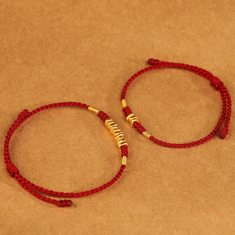 Buddha Stones 999 Oro Piccoli Pezzi Corda Protezione Fortuna Braccialetto Intrecciato Ultra-Sottile